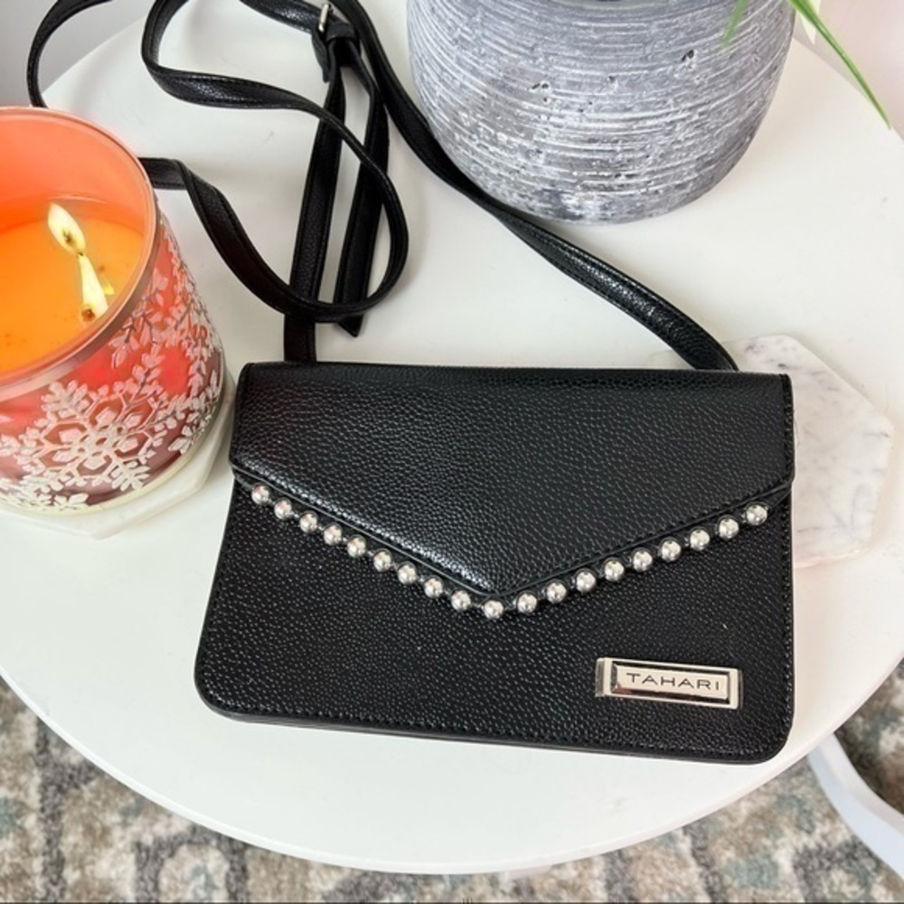 Tahari faux leather bauble black crossbody purse